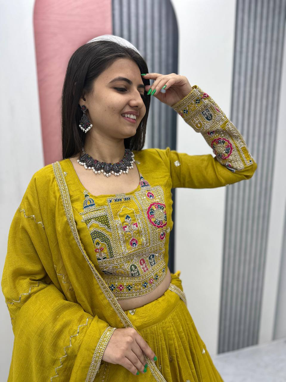 Kiara Pure Vichitra Lehenga with Coading Sequence Work Dupatta