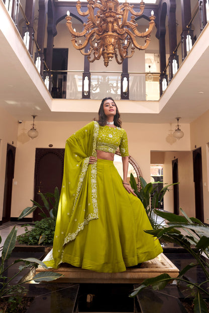 Mehfil-e-Husn: Lime Elegance Embroidered Lehenga Set