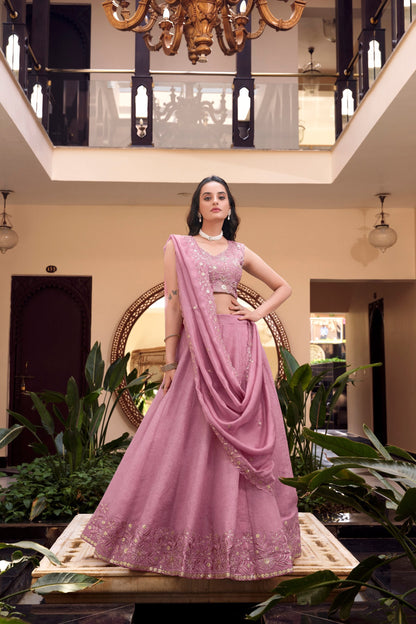 Sakina Serenity: Minimal Mauve Embroidered Lehenga Choli