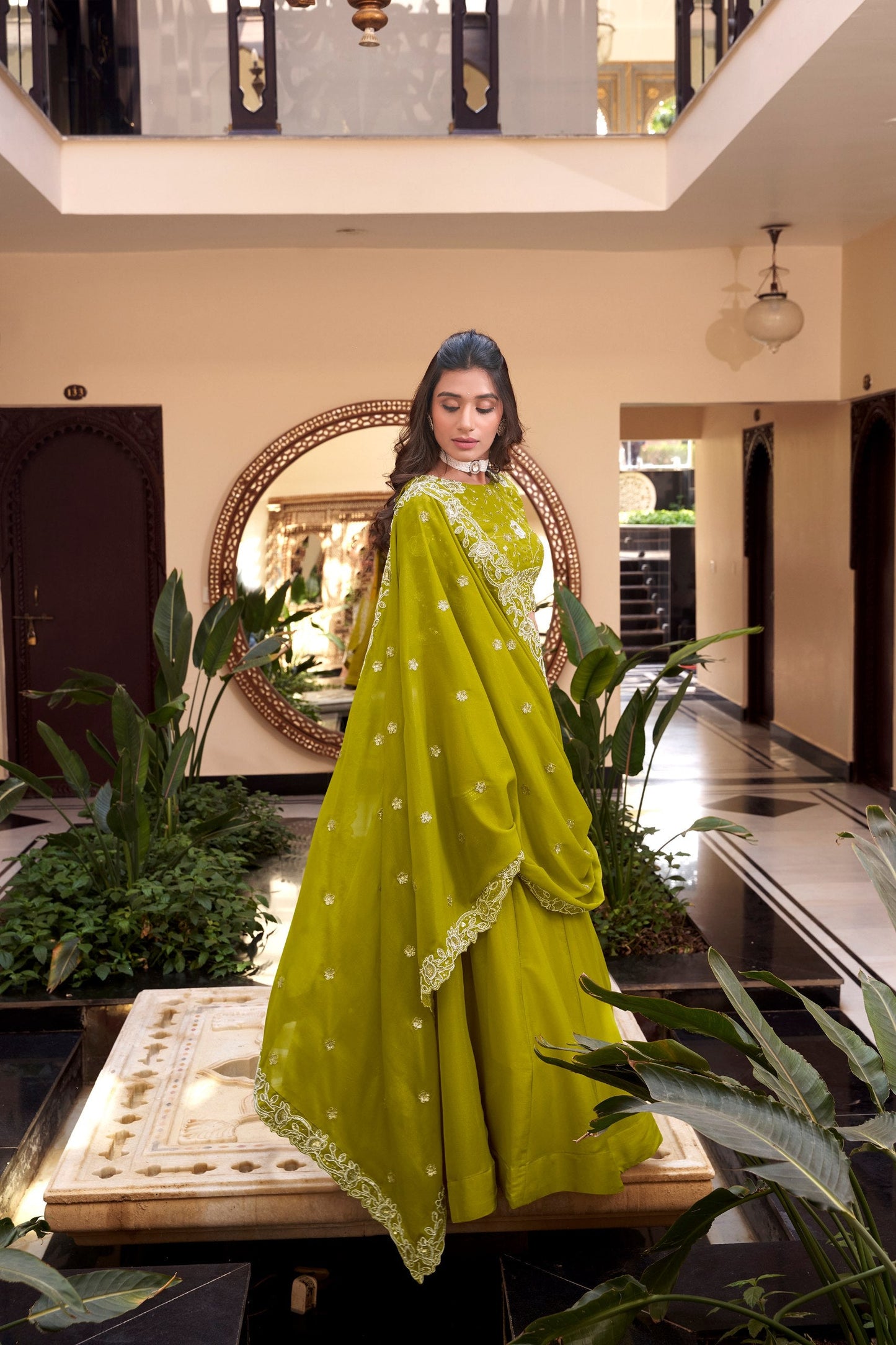 Mehfil-e-Husn: Lime Elegance Embroidered Lehenga Set