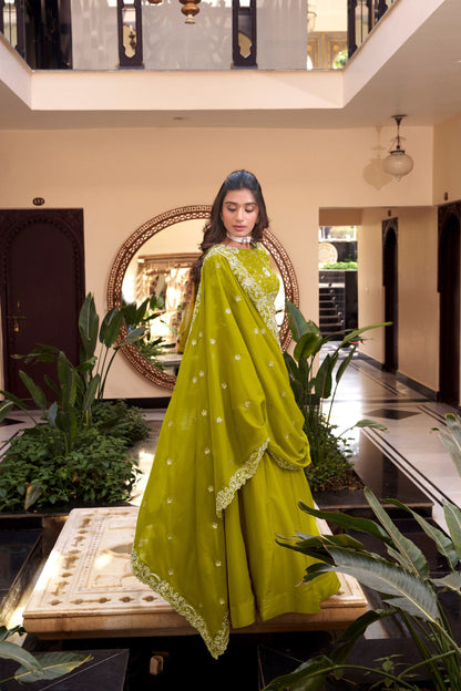 Mehfil-e-Husn: Lime Elegance Embroidered Lehenga Set