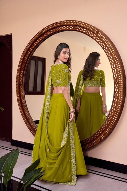 Mehfil-e-Husn: Lime Elegance Embroidered Lehenga Set