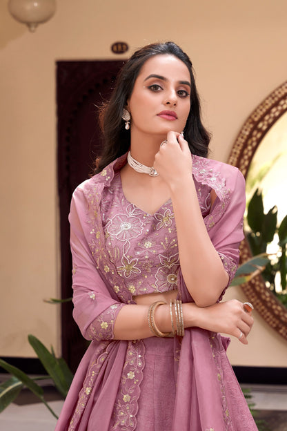 Sakina Serenity: Minimal Mauve Embroidered Lehenga Choli