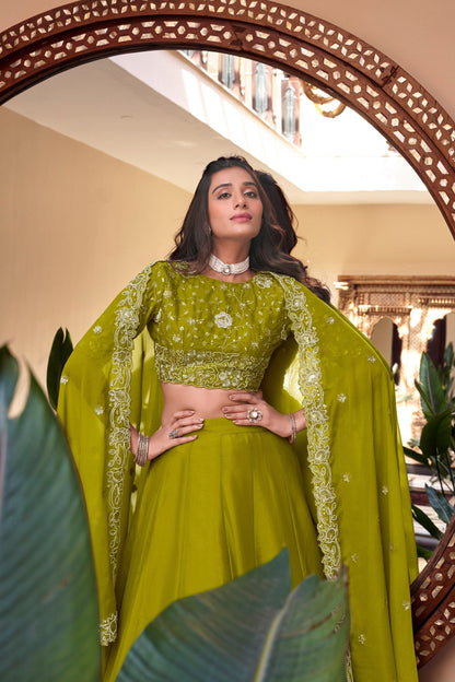 Mehfil-e-Husn: Lime Elegance Embroidered Lehenga Set