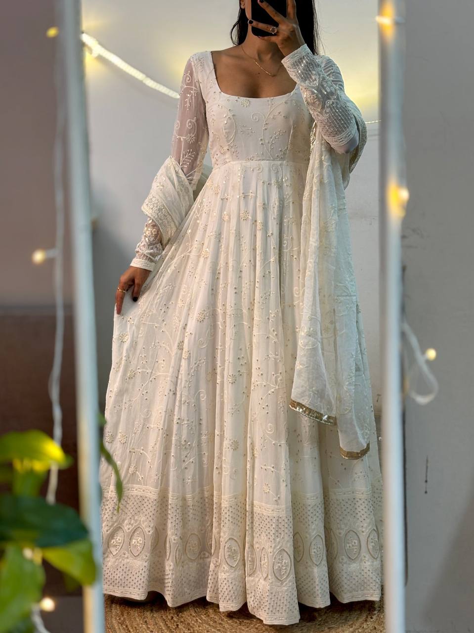 Nivara White Embroidered Anarkali Suit Set
