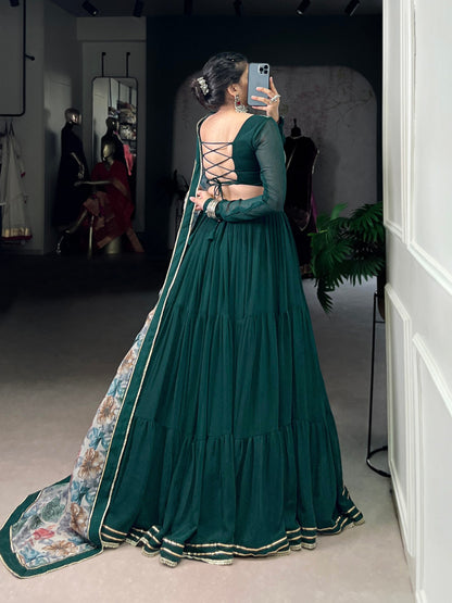 Rashika Dark Green Lehenga with Stylish Blouse and Digital Print Dupatta