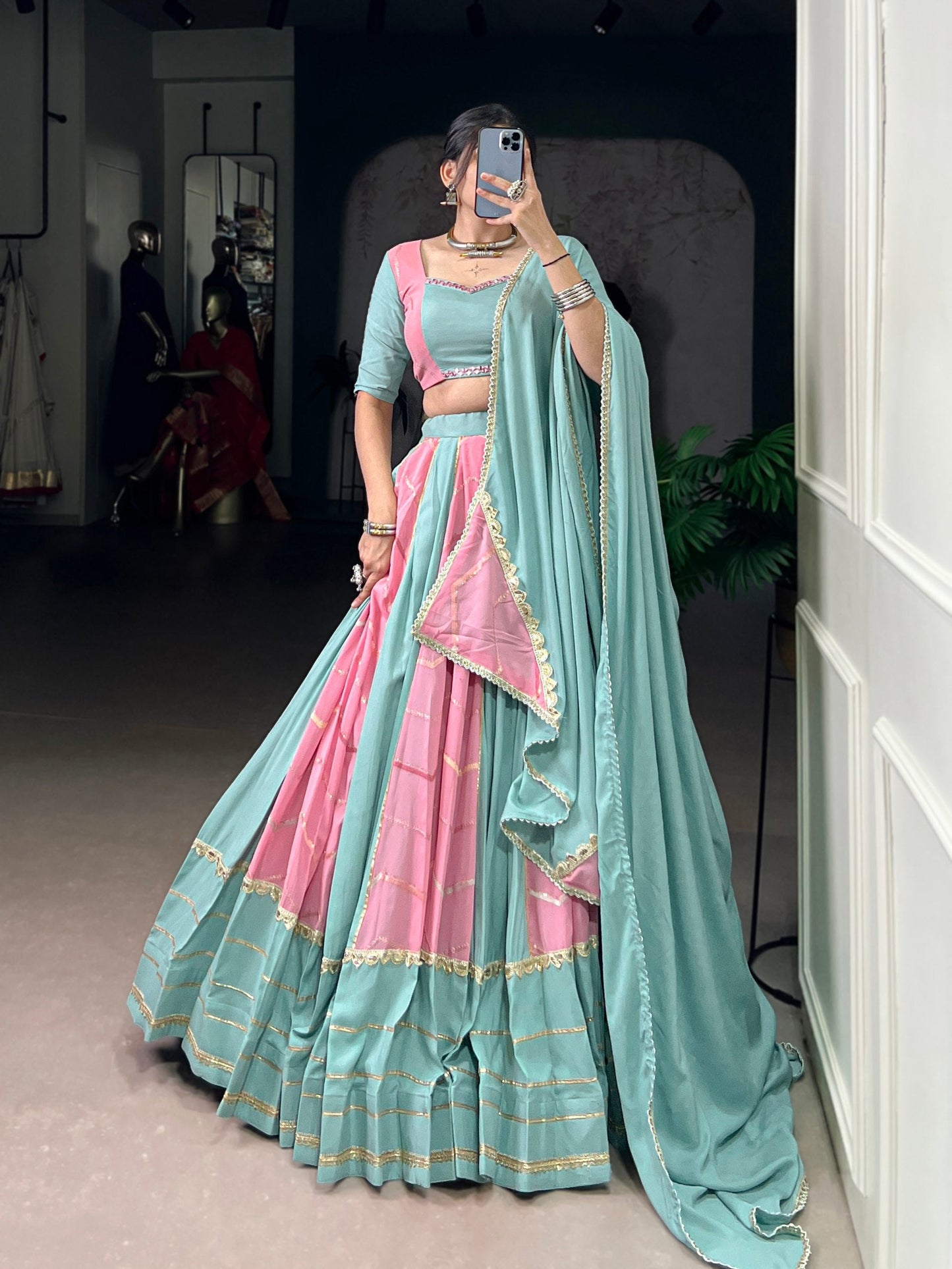 Srishti Pastel Elegance Sea-Green Pink Lehenga Choli