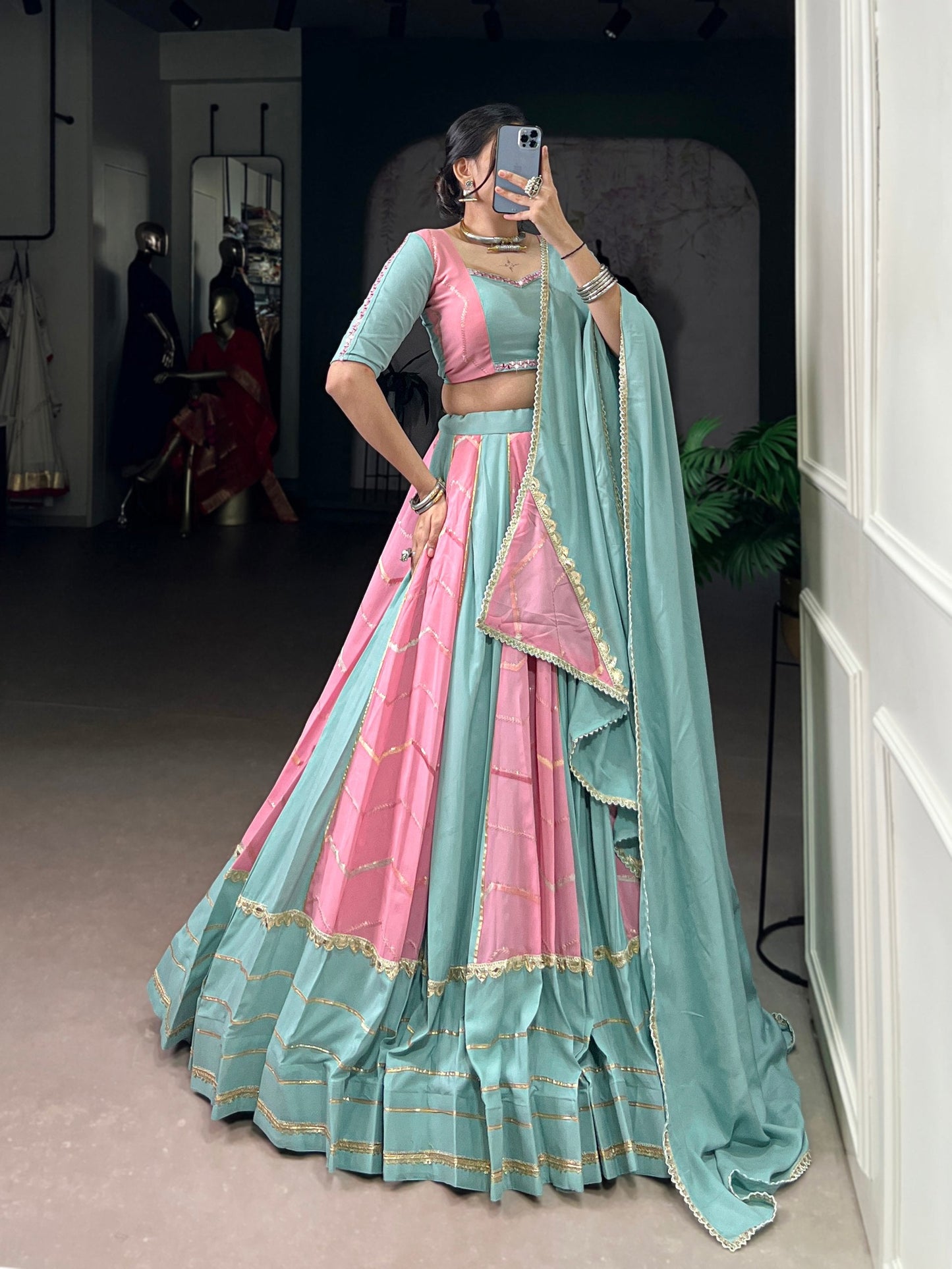 Srishti Pastel Elegance Sea-Green Pink Lehenga Choli