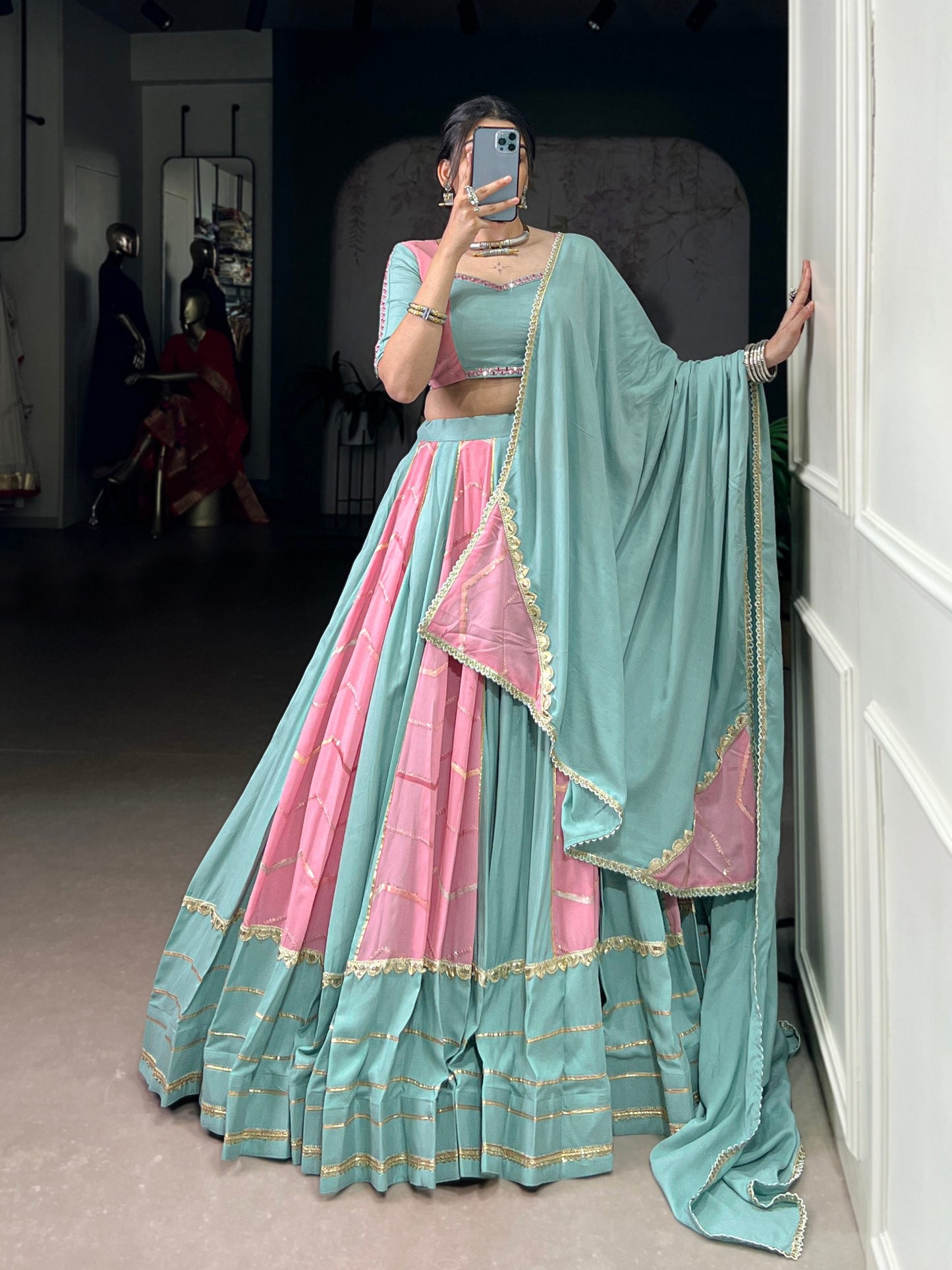 Srishti Pastel Elegance Sea-Green Pink Lehenga Choli