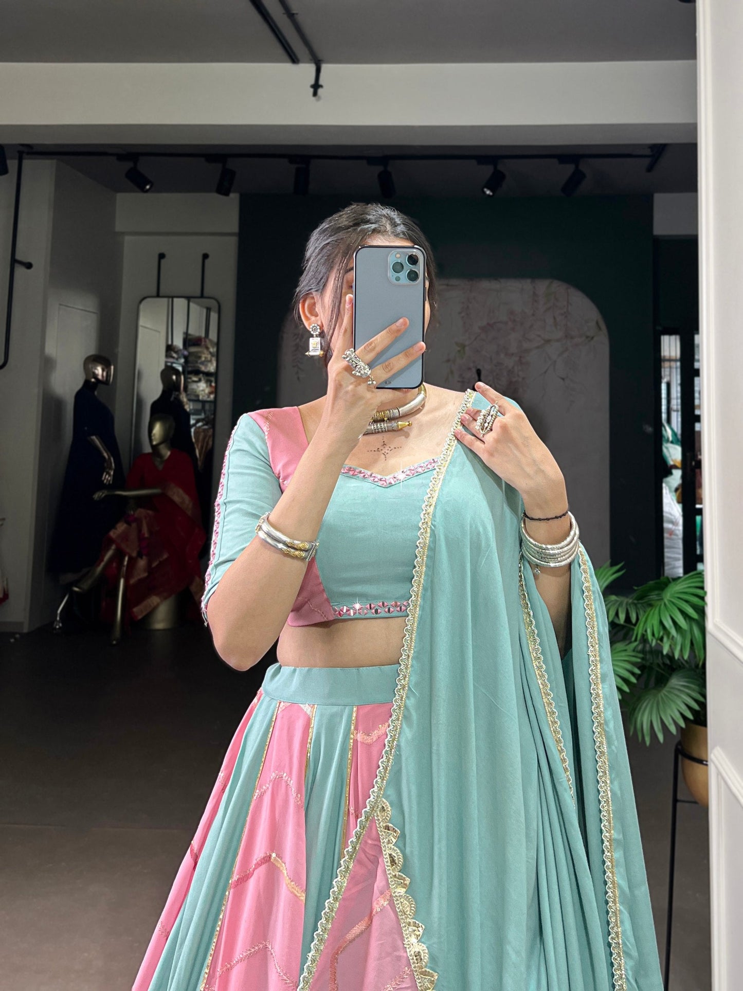 Srishti Pastel Elegance Sea-Green Pink Lehenga Choli