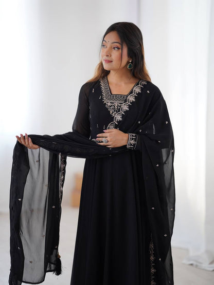 Black Embroidered Georgette Anarkali Set