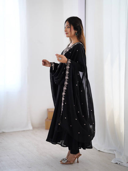 Black Embroidered Georgette Anarkali Set