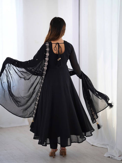 Black Embroidered Georgette Anarkali Set