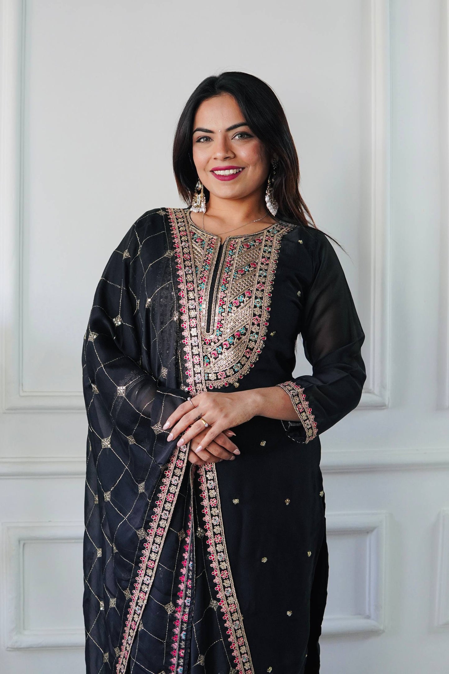 Aarvika Majestic Midnight Black Embroidered Suit