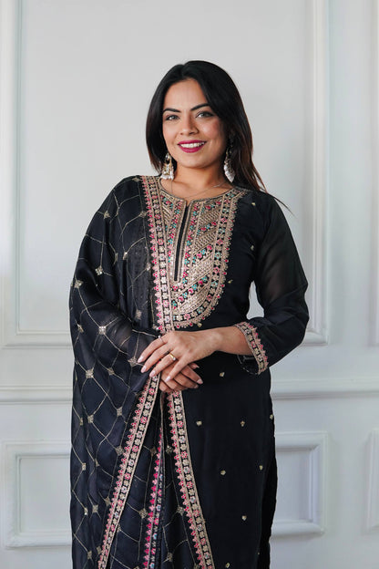 Aarvika Majestic Midnight Black Embroidered Suit