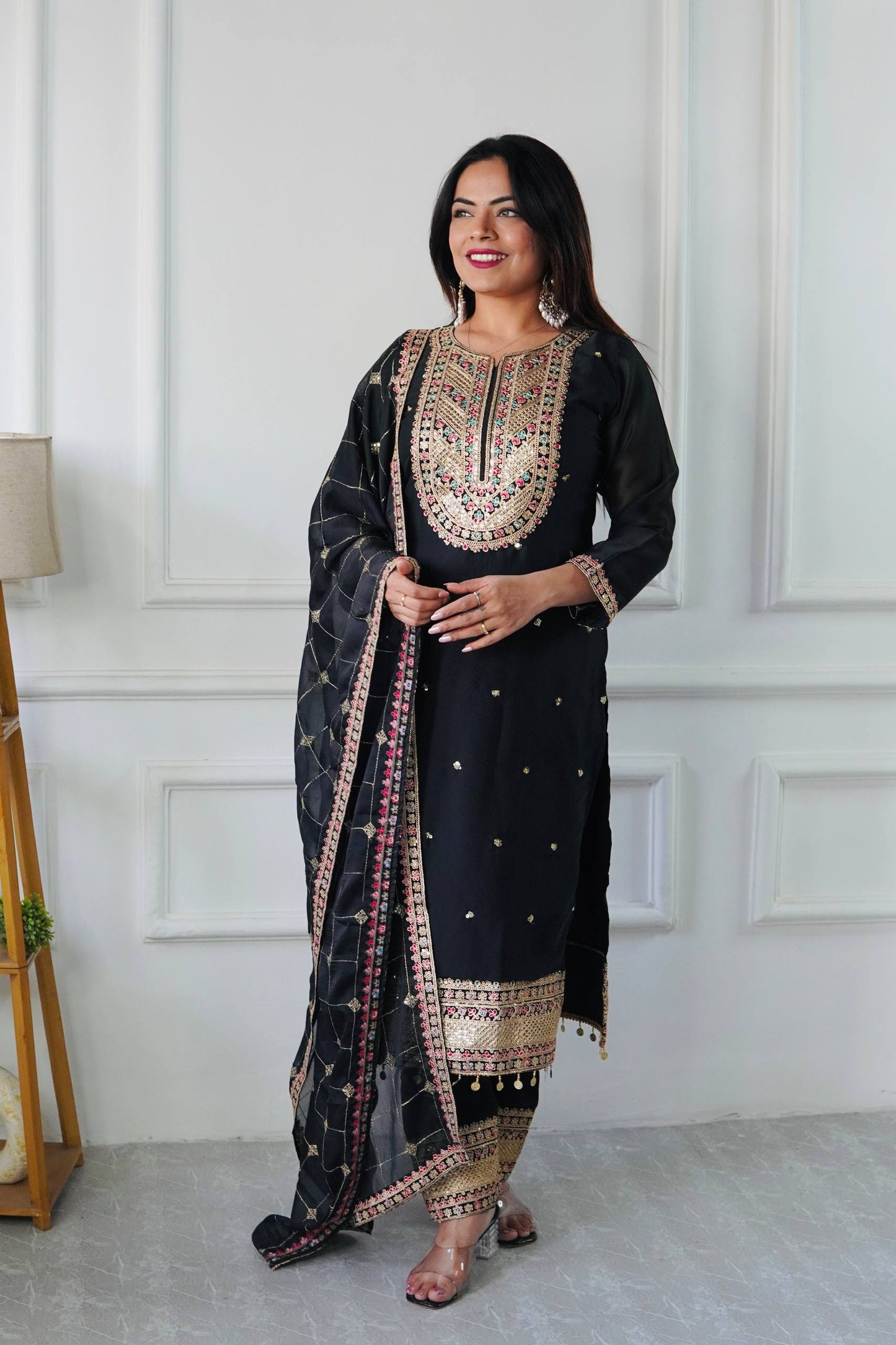 Aarvika Majestic Midnight Black Embroidered Suit