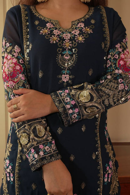 Kiyara Midnight Blossom Hand Embroidered Suit Set