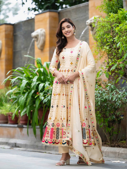 Yashvi Glow Cream Embroidered Anarkali Suit