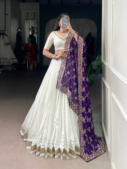 Royal Grace Off White Lehenga with Purple Embroidered Dupatta