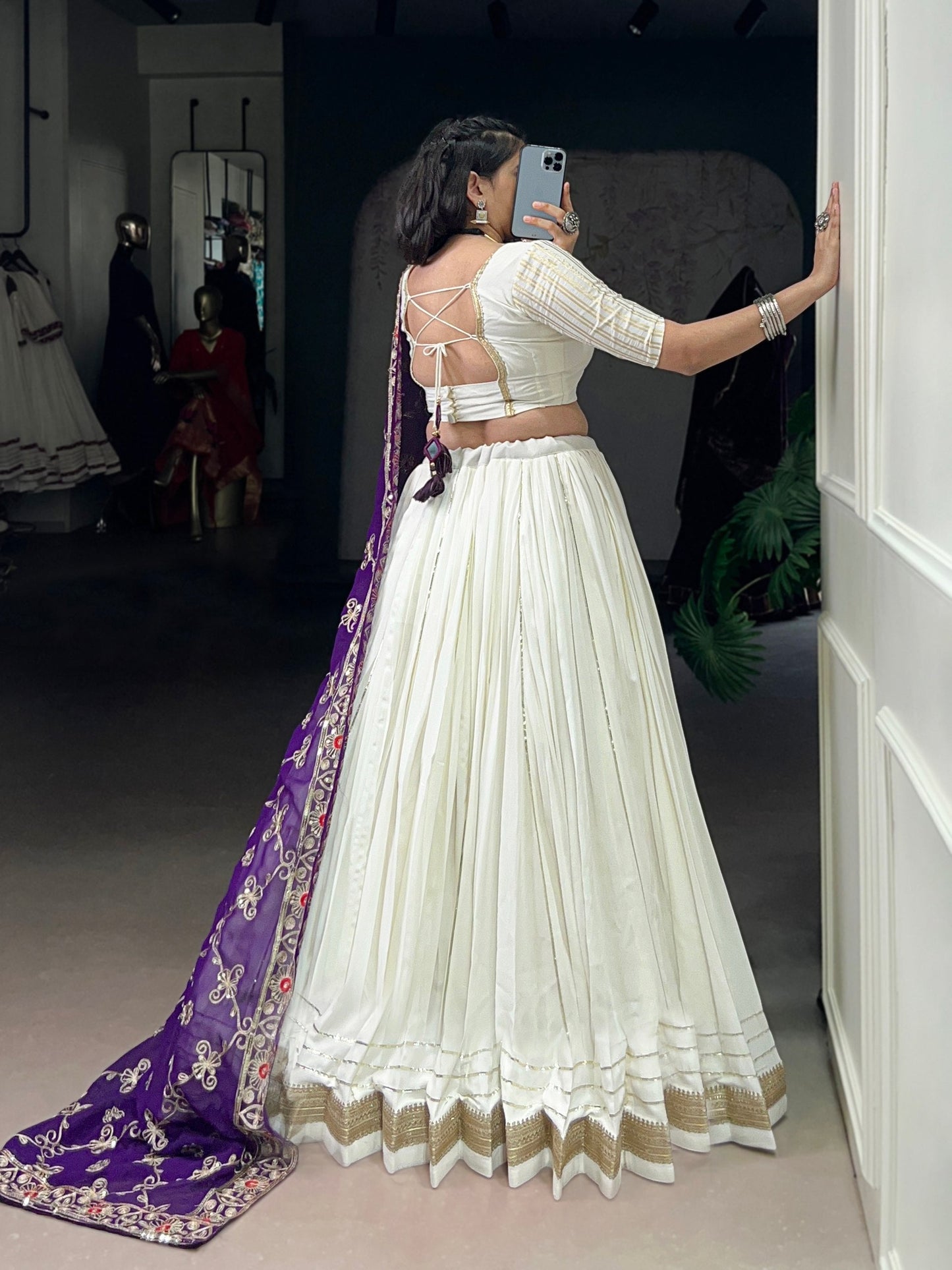 Royal Grace Off White Lehenga with Purple Embroidered Dupatta