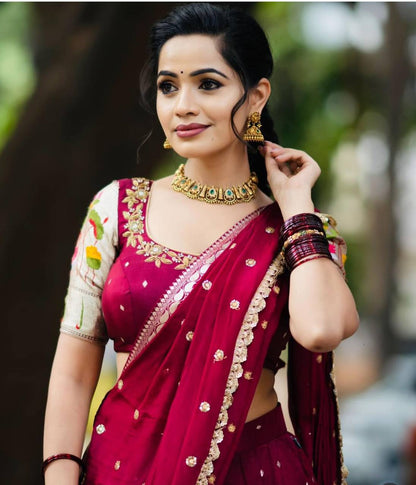 Vivah Vibes: Georgette Classic Maroon Lehenga with Modern Touch