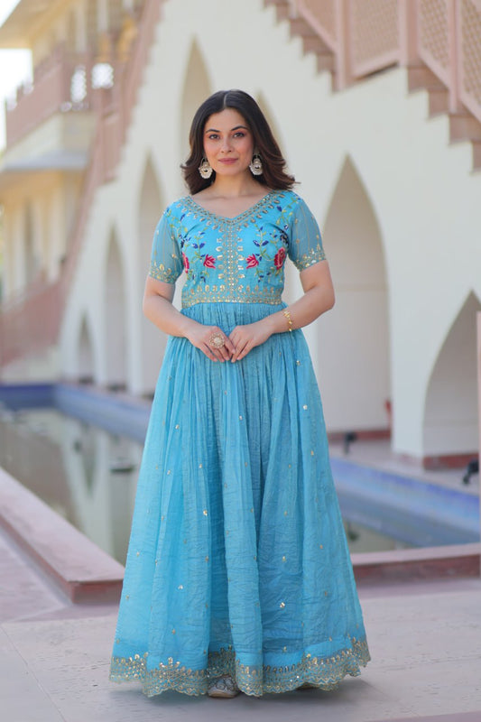 Royal Radiance: Mustard & Sky Blue Magic gown