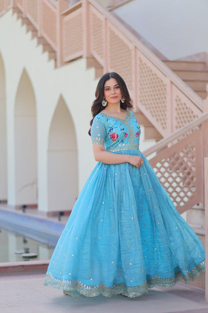 Royal Radiance: Mustard & Sky Blue Magic gown