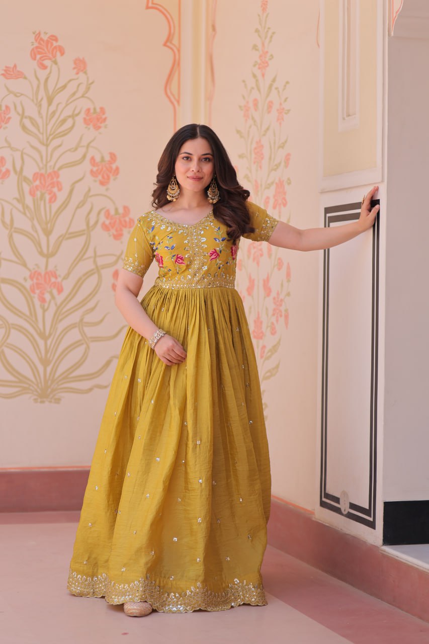 Royal Radiance: Mustard & Sky Blue Magic gown