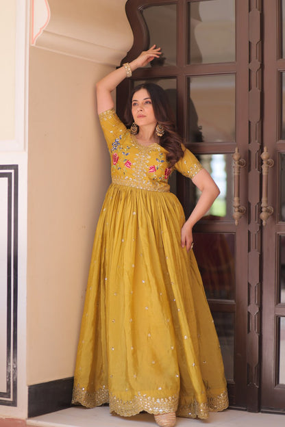 Royal Radiance: Mustard & Sky Blue Magic gown