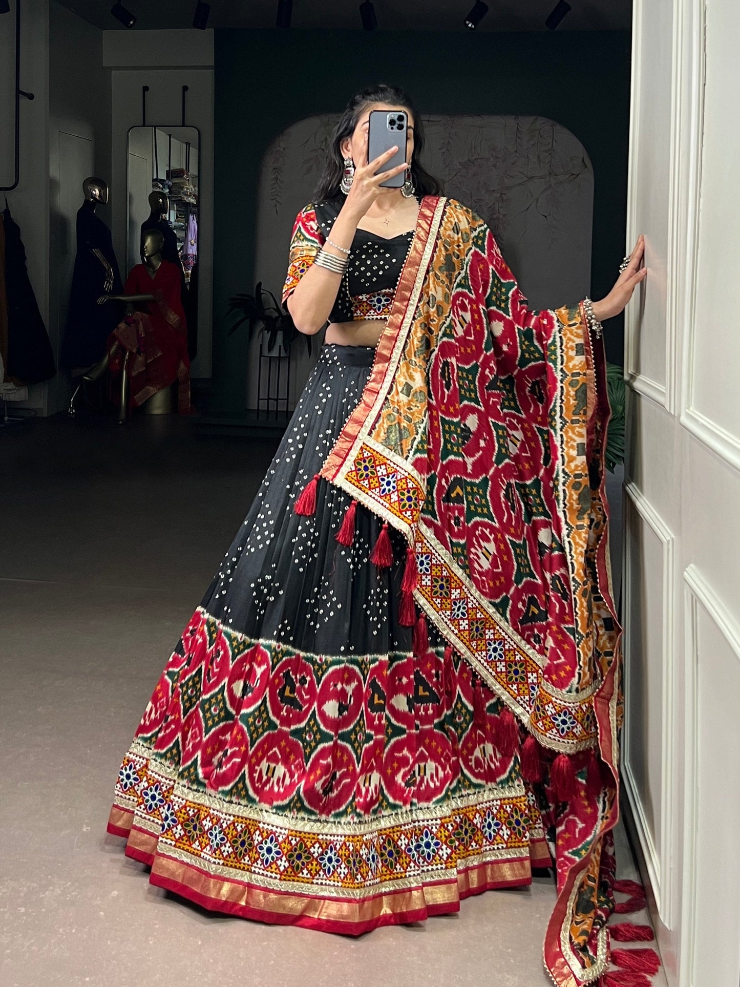 Reshma Mirror Embroidered Bandhej Inspired Lehenga Choli