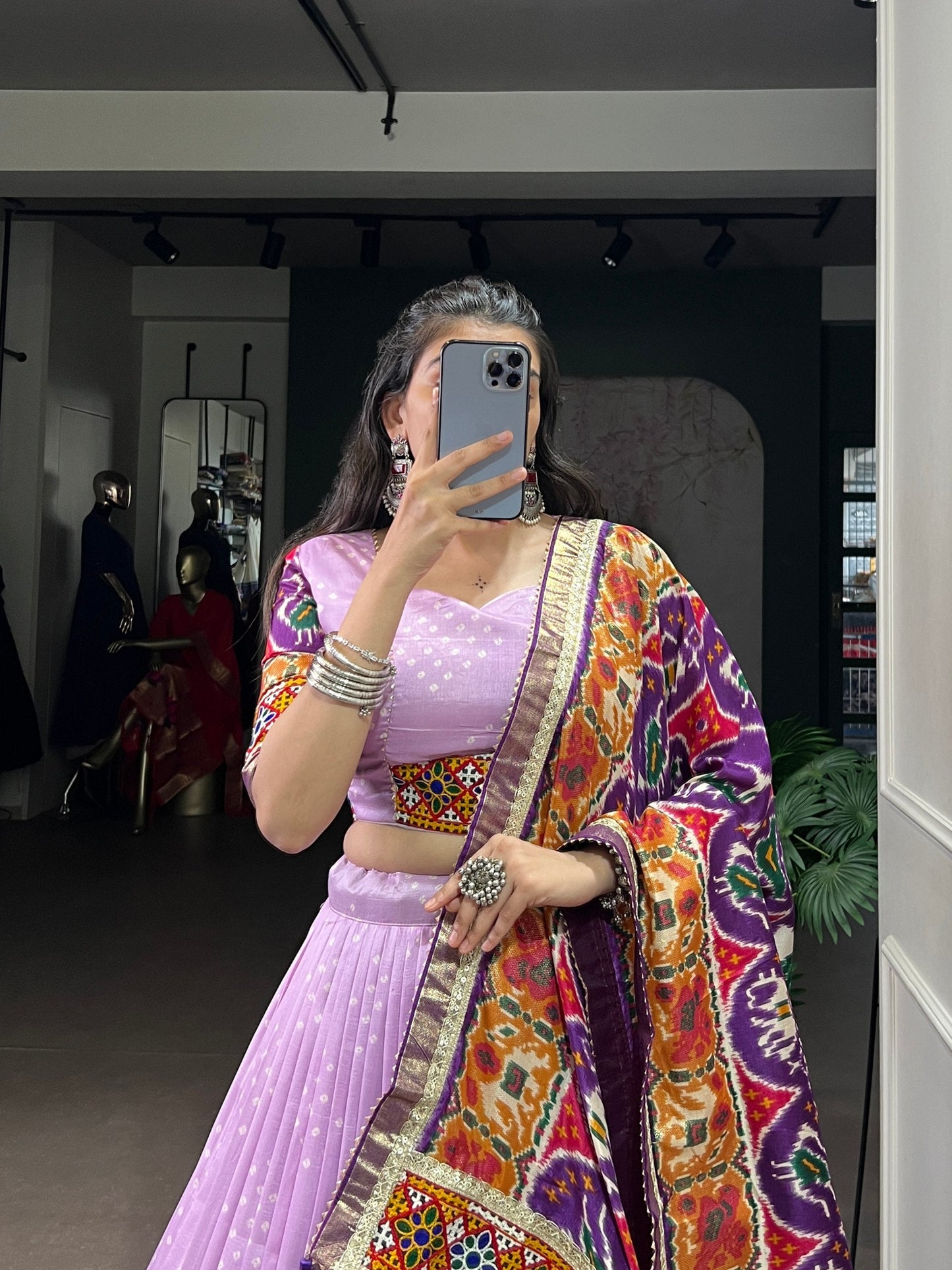 Reshma Mirror Embroidered Bandhej Inspired Lehenga Choli