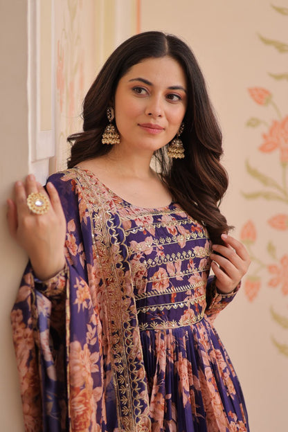 Ruhi Russian Silk Rich  Digital Print With Embroidered Sequins Work Gown