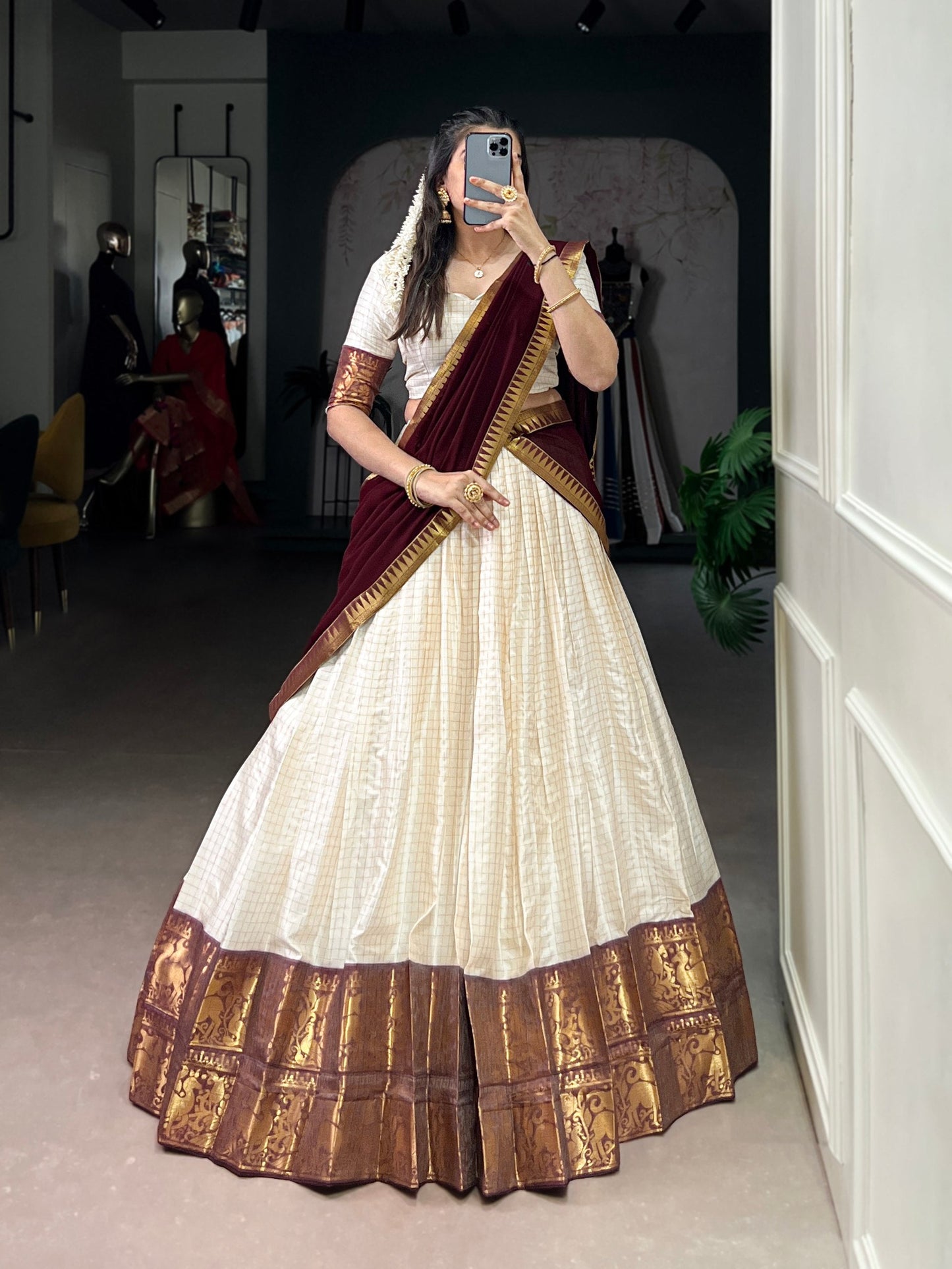Anvika Maroon Kanjivaram Inspired Lehenga Choli