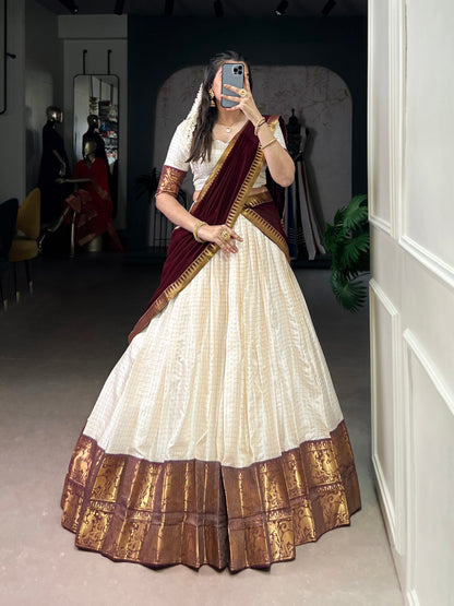 Anvika Maroon Kanjivaram Inspired Lehenga Choli