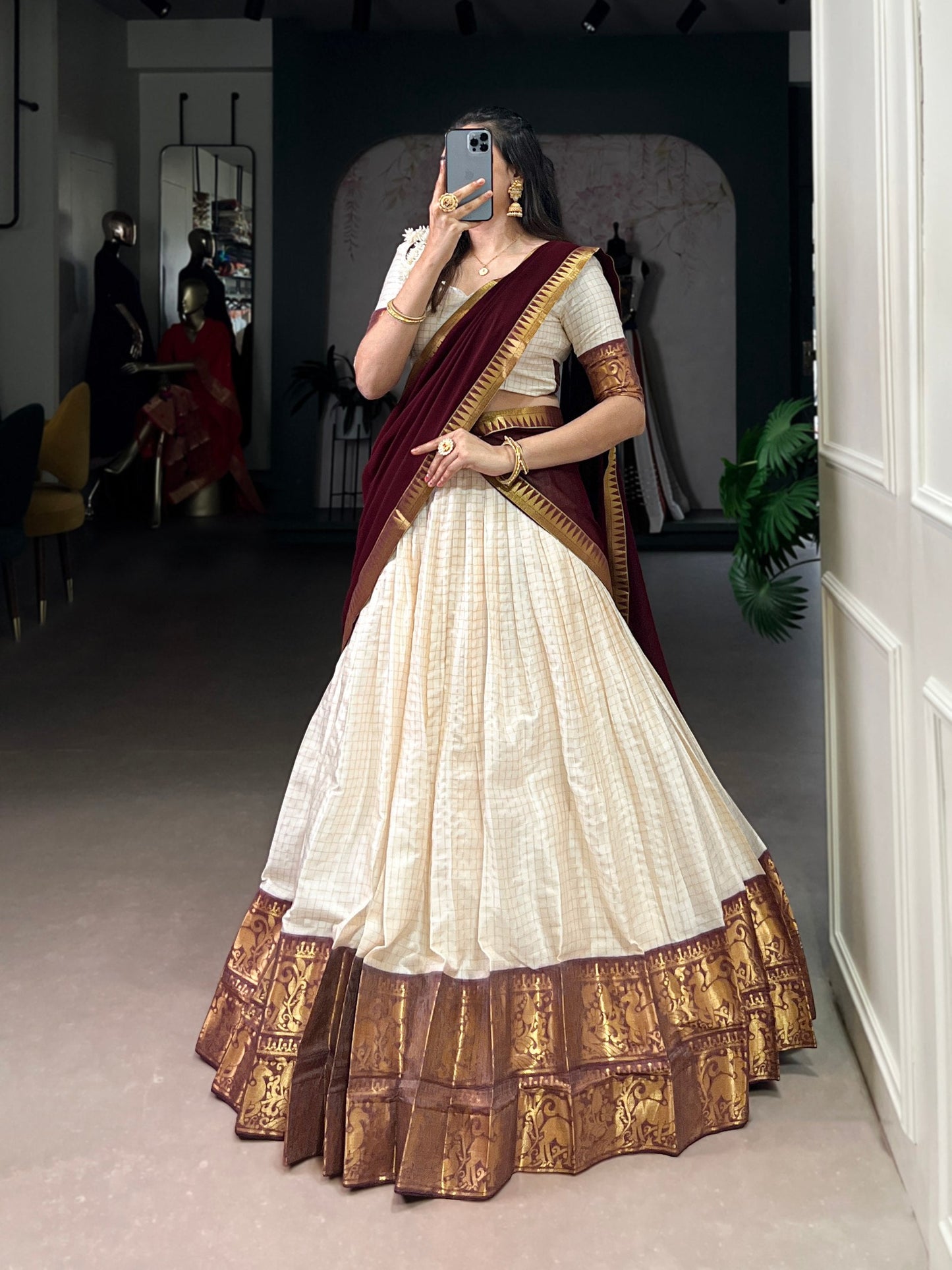 Anvika Maroon Kanjivaram Inspired Lehenga Choli