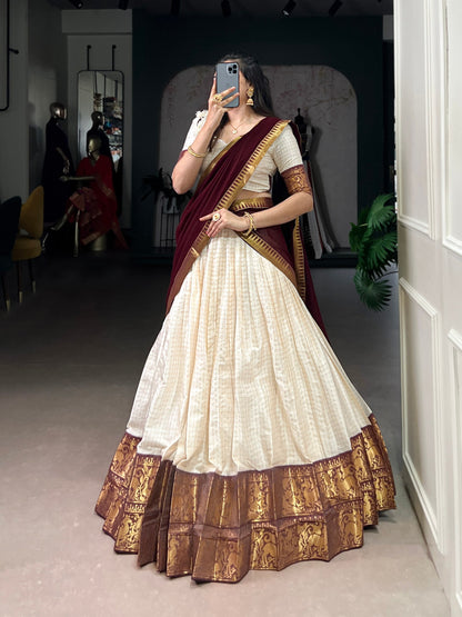 Anvika Maroon Kanjivaram Inspired Lehenga Choli