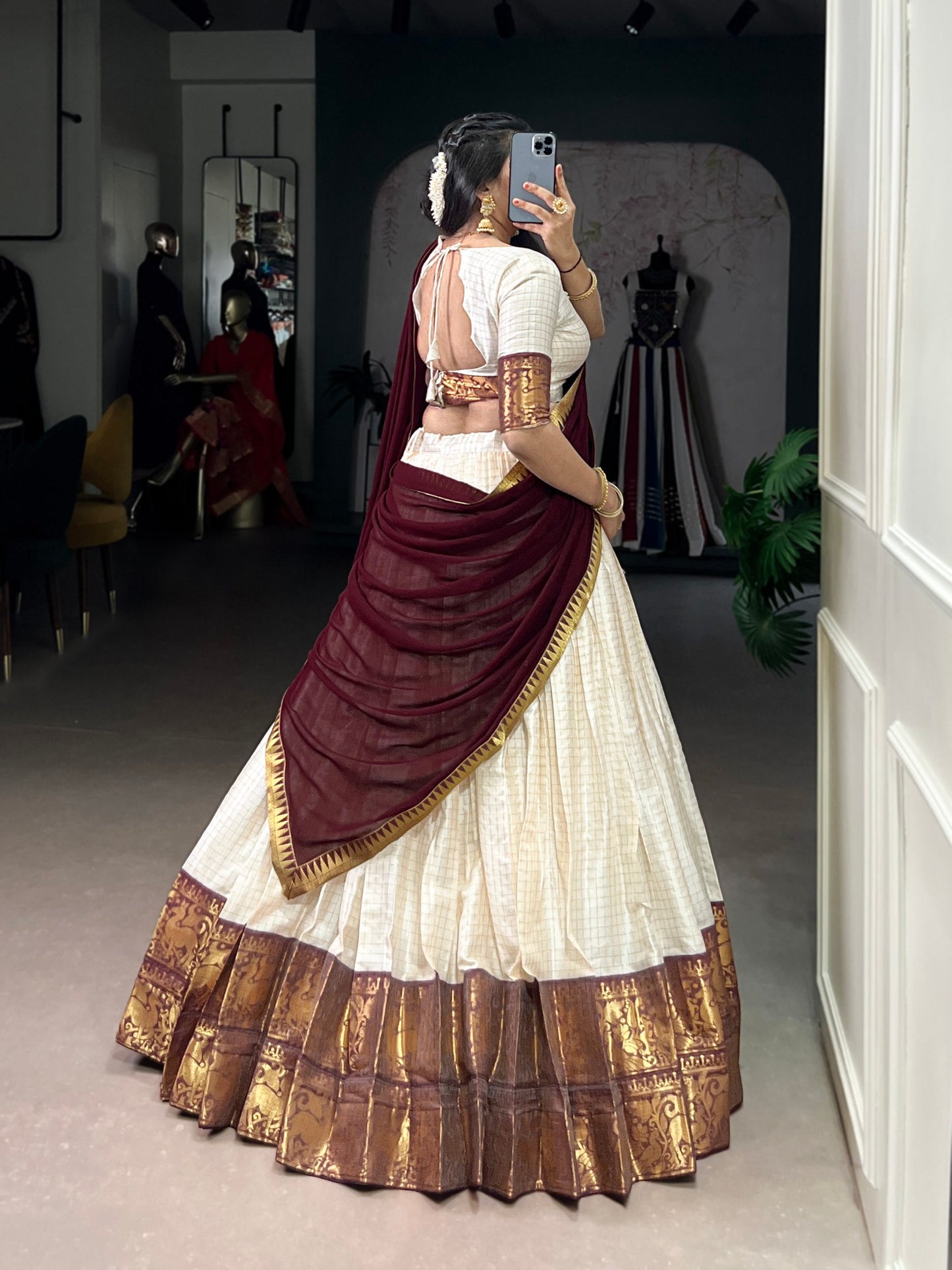 Anvika Maroon Kanjivaram Inspired Lehenga Choli