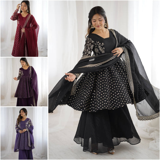 Gulnaar Embroidery Sequence Work Suit Set