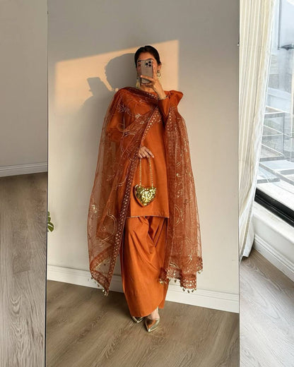 A Radiant Traditional Ensemble Festive Glamour Top With Farshi Salwar