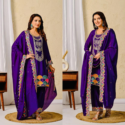 Royal Orchid Elegance Purple Embroidered Suit Set