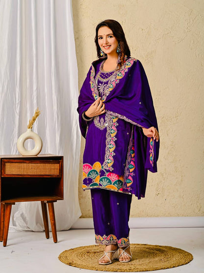 Royal Orchid Elegance Purple Embroidered Suit Set