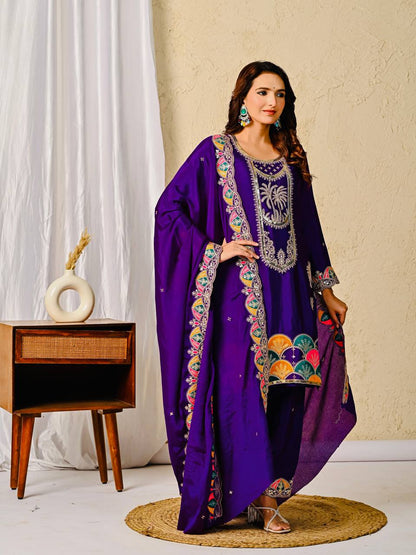 Royal Orchid Elegance Purple Embroidered Suit Set