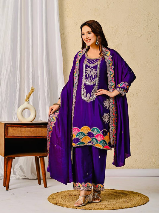 Royal Orchid Elegance Purple Embroidered Suit Set
