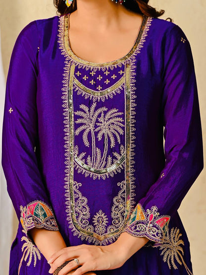 Royal Orchid Elegance Purple Embroidered Suit Set