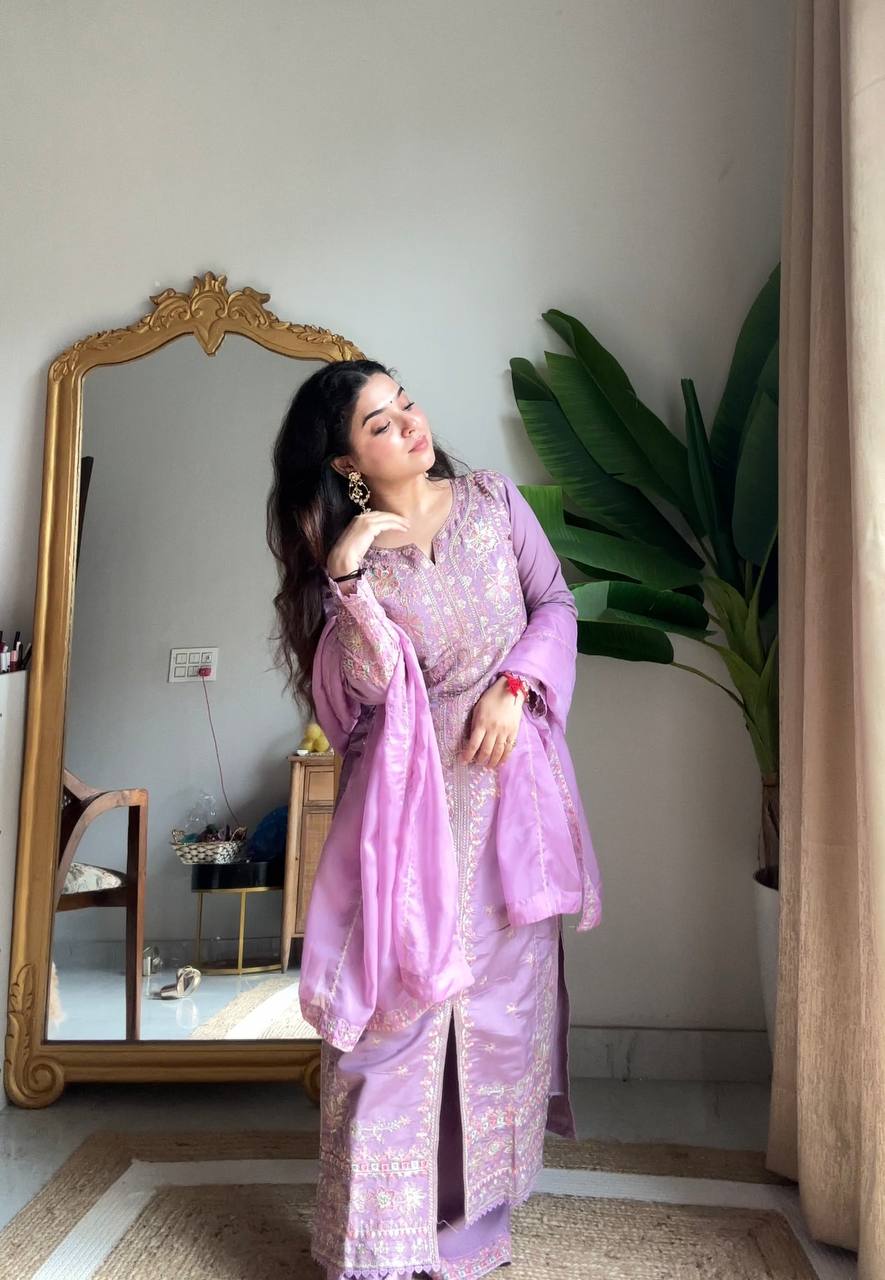 Neha Lavender Embroidered Suit Set