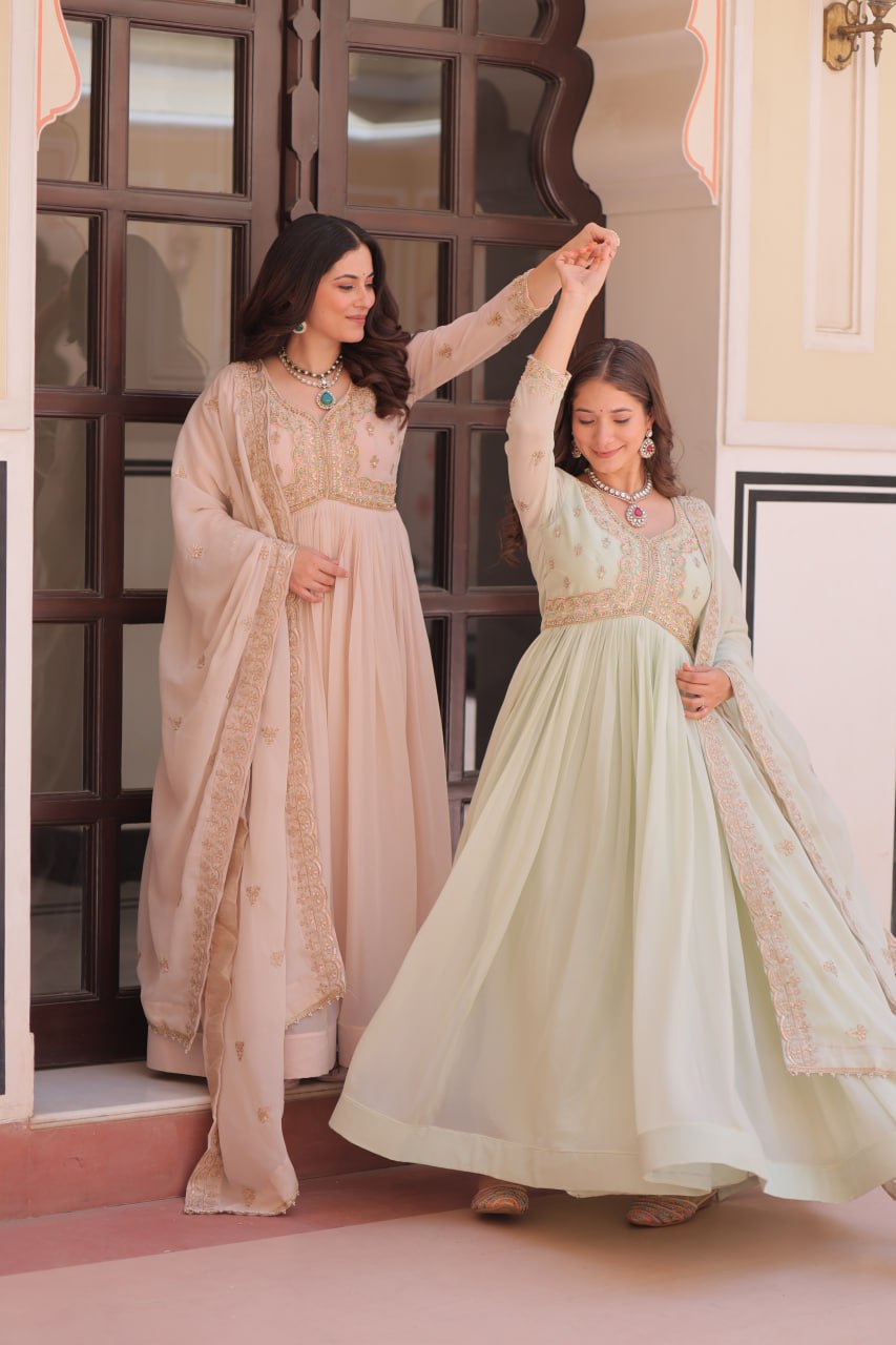 Graceful Pastel Charm Handcrafted Embroidered Anarkali Set