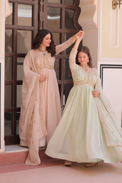 Graceful Pastel Charm Handcrafted Embroidered Anarkali Set
