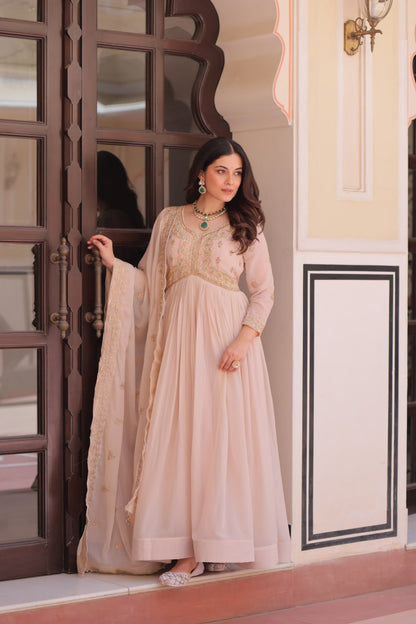 Graceful Pastel Charm Handcrafted Embroidered Anarkali Set