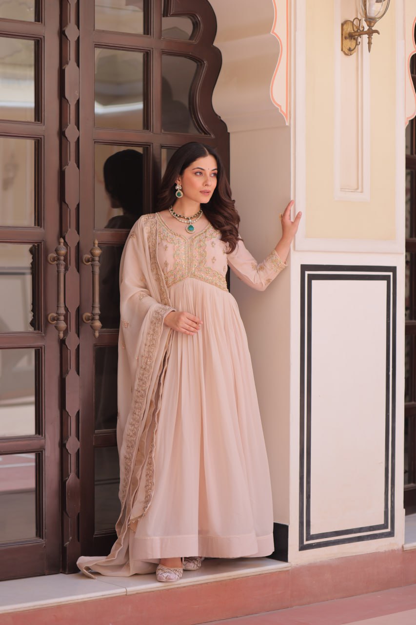 Graceful Pastel Charm Handcrafted Embroidered Anarkali Set