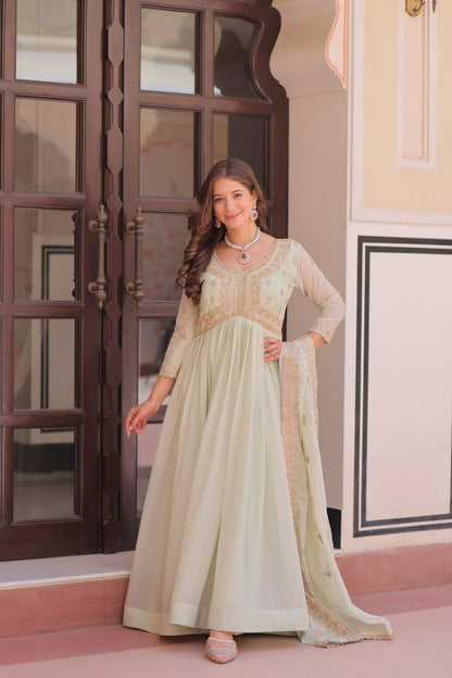 Graceful Pastel Charm Handcrafted Embroidered Anarkali Set